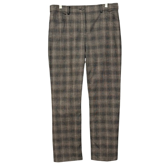 Theory Pants - Theory Pants Womens 10 Brown Auburn Plaid Straight Wool Trousers Career Workwear